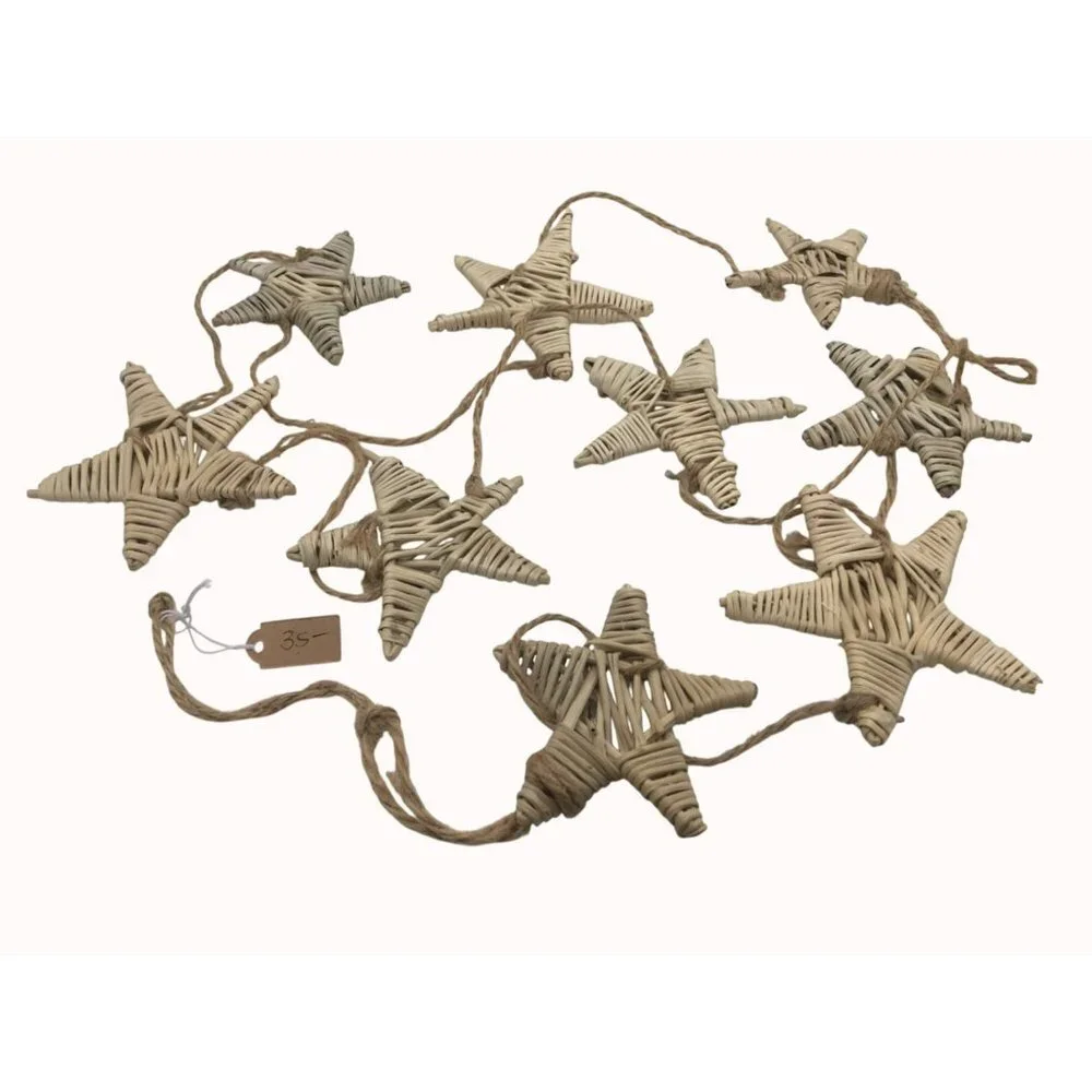 Handmade Natural Wicker Star Garland With 9 Stars 6 Ft Long Rustic Decor Xmas